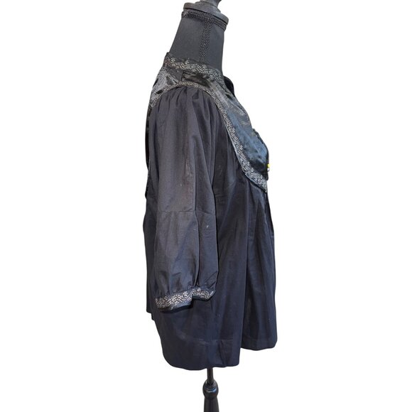 The Impeccable Pig Vintage-Style Black Tunic Top W/ Embroidery Cottage Peasent - Picture 4 of 9